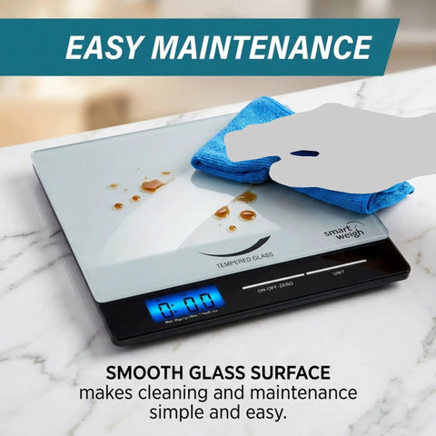 Get Your Hands on This Highly Accurate Digital Postal Scale Featuring a Durable Tempered Glass Platform being cleaned.
