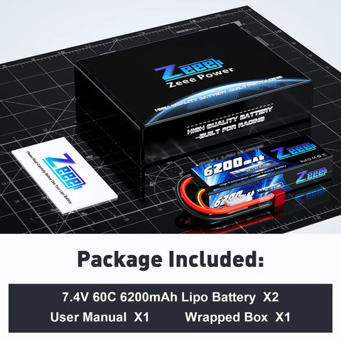 Beefy 2S 6200mAh LiPo Battery 7.4V 60C Hard Case Pack With T Connector For RC Cars Trucks Boats Truggies And Hobby Enthusiasts
