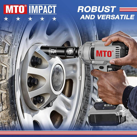 Four Piece Impact Socket Adapter And Reducer Set For One Quarter, Three Eighths, And One Half Inch Drives used on tire lug nuts