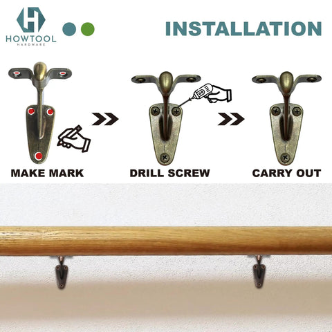 Beefy Heavy Duty Handrail Brackets In Antique Brass 3 Pack Solid Die Cast Wall Mount Stair Support installation guide steps.
