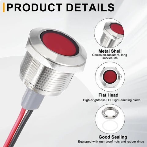 Top Tier Hella Rugged Badass Led Indicator Light 19Mm 3/4 Inch Red 12V 24V Ac Dc Metal Signal Panel Lamp close-up of flat head design
