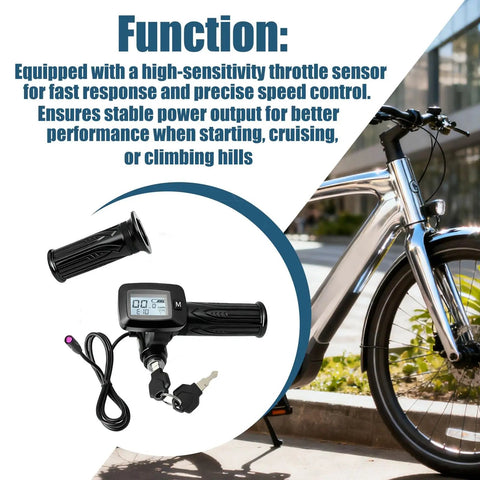 48V Throttle Integrated Display With M Key Replacement For Soleil 01 Electric Dirt Bike, 1 Pair, shown with bike