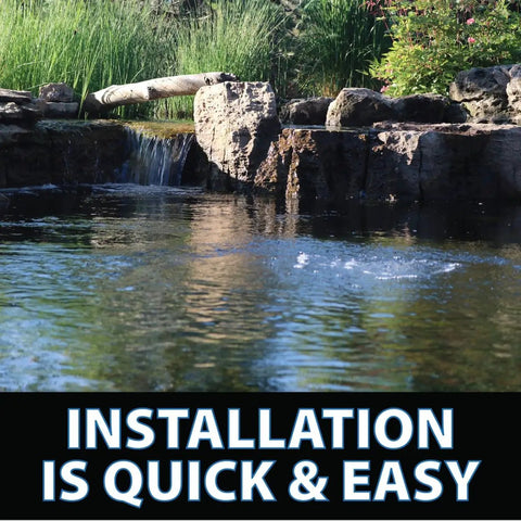 Pond with PondAir 2 Complete Aeration Kit For Ponds Up To 1000 Gallons With Whisper Quiet Oxygenation Bubbler System, bubbles visible