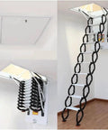 Premium Telescoping Attic Ladder With Folding Loft Stairs And Electric Ceiling Mount Steps showing compact design and smooth folding mechanism.