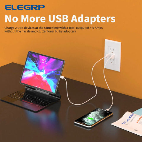 Tablet and phone charging with Dual USB Wall Outlet With 4.0 A USB Charging 2.0 A Per Port 15 Amp Duplex Tamper Resistant.