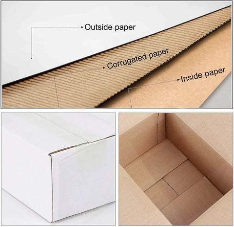 Showing layers of Heavy Duty Corrugated Shipping Boxes Crafted From Recyclable White Cardboard Mailers Ten By Seven By Five Inches.