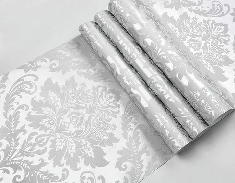Peel And Stick 3D Gray Floral Damask Wallpaper For Bedroom Removable Embossed Self Adhesive Wall Covering 20.8 x 118 Inch roll