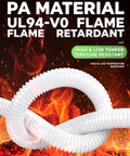 Heavy Duty PA66 Nylon Corrugated Conduit With Flame Resistant Sheathing For Zero Hassle Cable Routing And Bulletproof Wire Protection Across All Applications coiled against a fiery background.