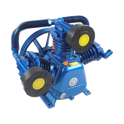 10Hp Portable Air Compressor Pump Head 7.5kw High Efficiency Motor Replaces Oil Free Piston Compressor For Industrial Textile And Chemical Use 175Psi Output Reliable Performance, blue dual piston design.