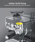 Quick Bean To Cup Coffee Machine With Built In Grinder For Barista Caliber Espresso And Silky Lattes Featuring Fine Tuning Conical Burrs And Sleek Stainless Steel Design showing Italian ULKA pump for consistent extraction.