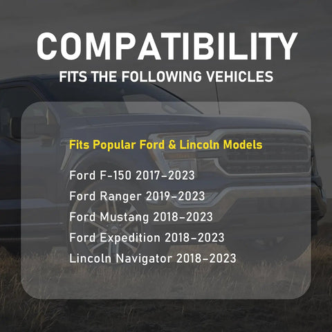 Compatibility list for Beefed Up Aluminum 10R80 Transmission Pan Kit showing Ford and Lincoln models from 2017-2023.