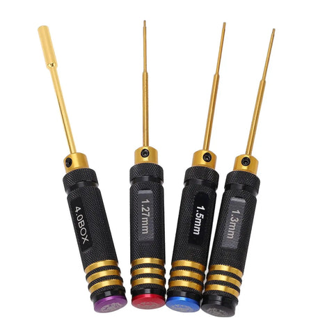 Hex Screwdriver And Socket Repair Tool Kit For Remote Control Cars Boats And Aircraft with 4 gold and black hex drivers