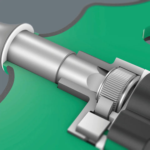 Close-up of ratchet mechanism in Kraftform Kompakt 400 RA Imperial Set 1 T Handle Bit Holder With Ratchet Function And Bit Set 17 Pieces