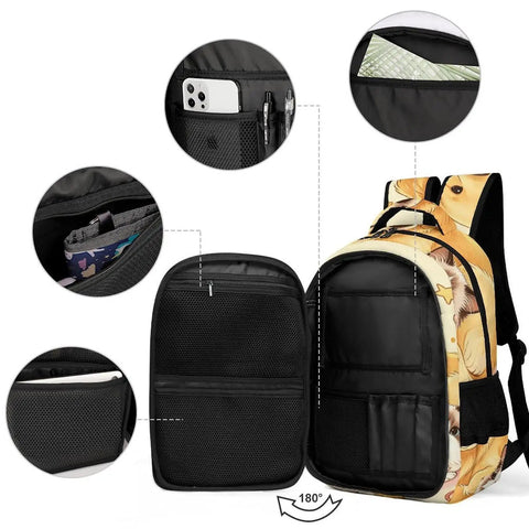 Bone And Wool Ball Mates Printed Backpack For Unisex Large Capacity Daypack showing interior compartments, durable polyester