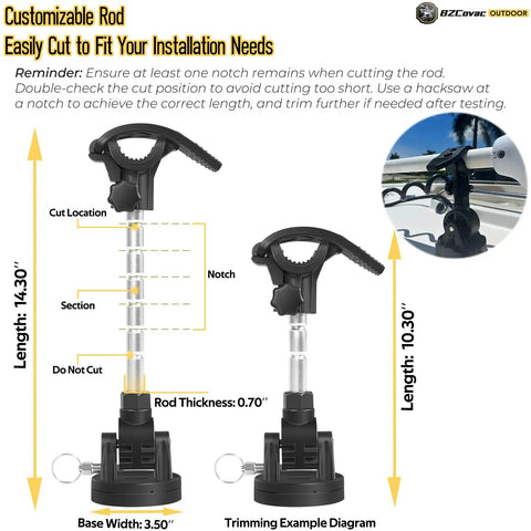 Diagram of Trolling Motor Stabilizer Mount And Shock Absorber For Terrova Ulterra PowerDrive Riptide with adjustable rod lengths.