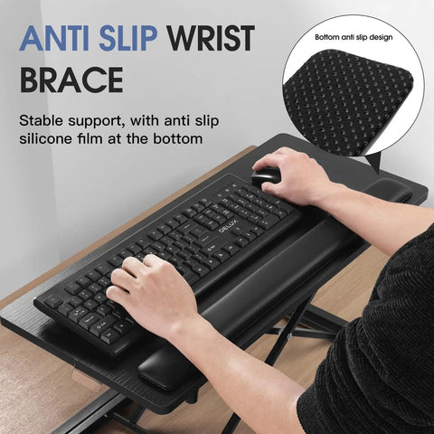 Standing Keyboard Tray With Adjustable Height For Sit Stand Desks, Ergonomic Keyboard And Mouse Riser With Wrist Rest, Black