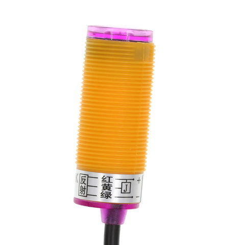 Infrared Obstacle Avoidance Sensor Photoelectric Switch E18 D50NK 5V NPN Normally Open Diffuse, yellow casing close-up
