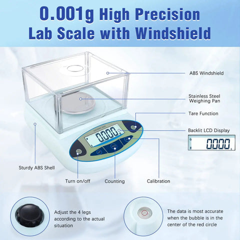 Pro Grade Lab Scale With 500 Gram Capacity And 0.001 Gram Precision, Windshield Digital Analytical Balance For Jewelry And Kitchen