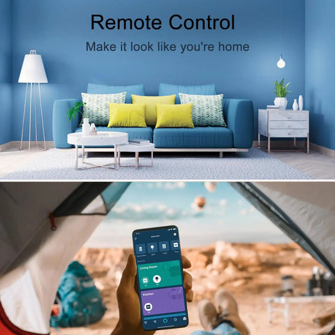 Alexa Only Smart Plug Duo With One Tap Setup And Voice Control, remote control feature in modern home setting and outdoor use.