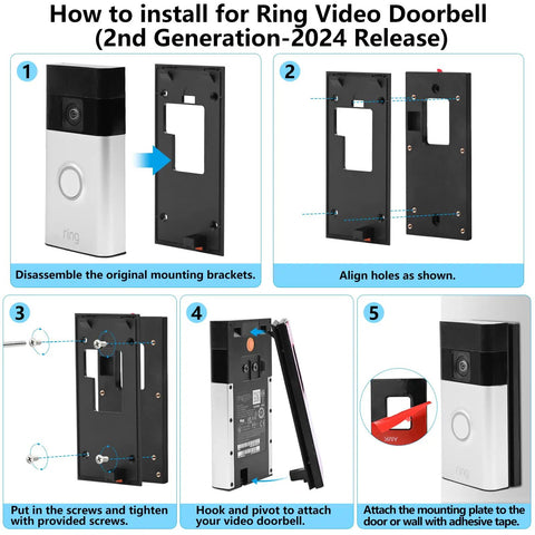 Installation guide for No Drill Doorbell Mount With Heavy Duty Adhesive Tape For Battery Powered Smart Video Doorbells.
