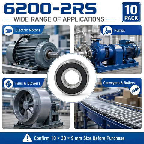 Dead Nuts Precise Fit 6200-2RS Sealed Deep Groove Ball Bearings 10X30X9MM shown in application with electric motors and fans