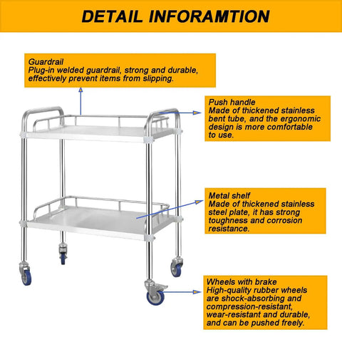 Stainless Steel Lab Rolling Cart Double Tier Mobile Utility Trolley With Smooth Swivel Wheels Crafted For Clinics Restaurants And Hospitals Hella Tough Real Deal with guardrail and ergonomic push handle.