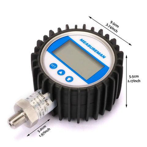 Digital Pressure Gauge With 3-1/8 Inch Dial, 0-100 Psi Bar MPa KPa Readout, 1/4 Inch NPT Lower Mount, Backlit 5-Digit Display