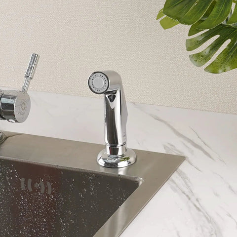 Universal Kitchen Sink Side Sprayer Head Replacement With Easy Install Chrome Finish No Brainer Upgrade That Works With Delta Moen Kohler And Other Major Brands Sprayer Heads For Faucet Attachment installed on marble countertop