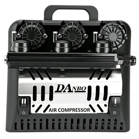 Danboniu 12V Portable Air Compressor With Three Cylinder Motor, high power DC pump with handle and sleek design.