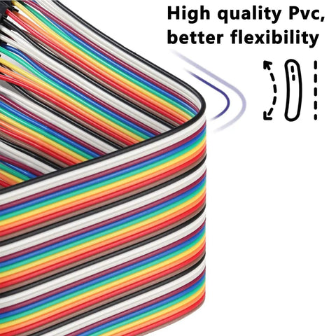 Close-up of Dupont Jumper Wire Kit 20 Cm Multicolor Ribbon Cables showing high quality PVC flexibility.