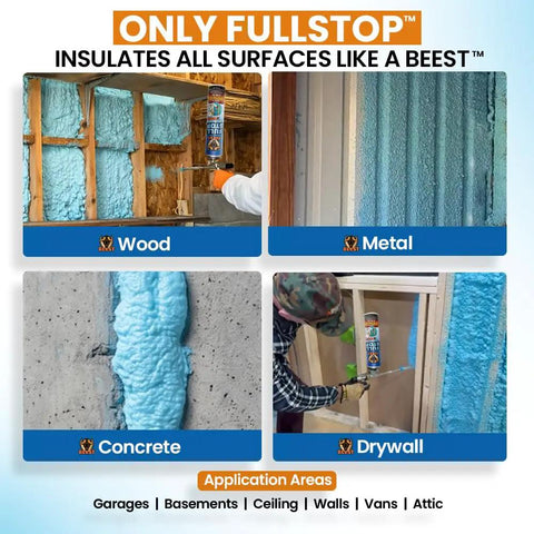 Real Deal Fire Rated Spray Foam Insulation For Walls And Attics Expanding Foam Sealant applied to wood, metal, concrete, and drywall surfaces.