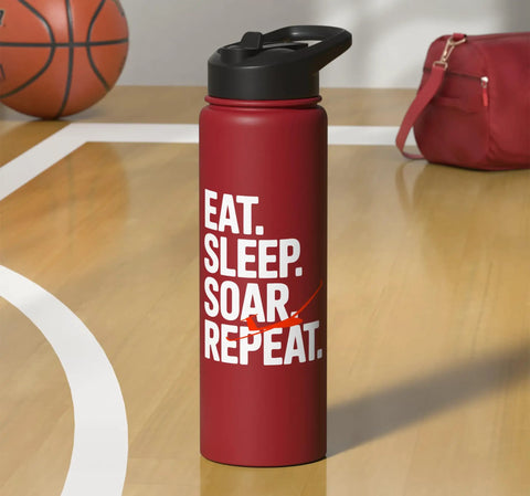 Red Glider Pilot Stainless Steel Insulated Water Bottle For Sailplane Enthusiasts with Eat Sleep Soar Repeat text, on court