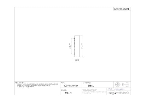 Heavy Duty Single Cone Tapered Roller Bearing In Solid Steel Featuring 1.1895 Inch Inner Diameter And 0.8125 Inch Width side view with dimensions.