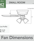 Diagram of 42 Inch Indoor Ceiling Fan With LED Lights And Pull Chain Low Profile Flush Mount Ultra Quiet 5 Blade Ceiling Fan dimensions
