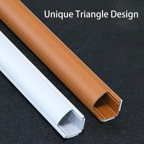 Game Changer Self Adhesive Cable Hider For Zero Mess Walls Smooth Pvc Cord Cover featuring brown and white triangular cable ducts.