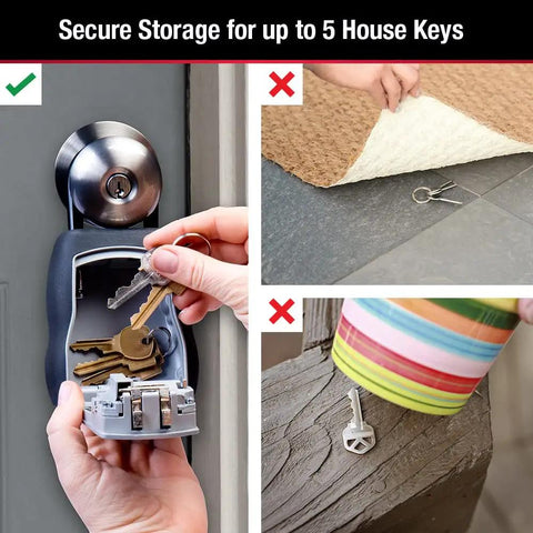 Four Pack Key Lock Box With Code For Realtors And Property Managers Outdoor Key Safe Keeps Five Keys Four Digit Combination Resettable Ideal For Short Term Rentals And Landlords shown compared to other unsafe options.