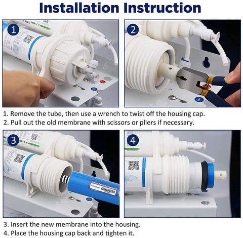 Installation instructions for 75 GPD Under Sink Reverse Osmosis Membrane Replacement For Home Drinking Water Purifier System Two Pack Fits Most RO Purifiers 11.75 Inch Long And 1.75 Inch Diameter No Brainer Easy Install.