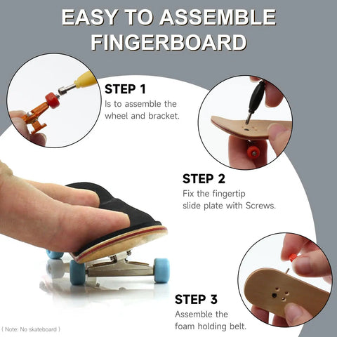 Step-by-step guide for assembling the Complete Fingerboard Repair Kit With Slick Trucks Badass Hardware Smooth Wheels Tough Hex Nuts Extra Screws Precision Driver And Solid Brackets For Mini Skate Mods And Fresh Custom Builds.