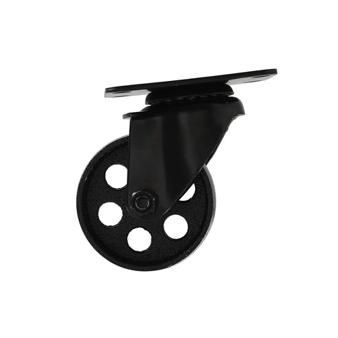 Heavy duty swivel caster wheels, 3-inch, black iron wheel for industrial carts and workbenches, 300 lbs capacity by FactorDuty.