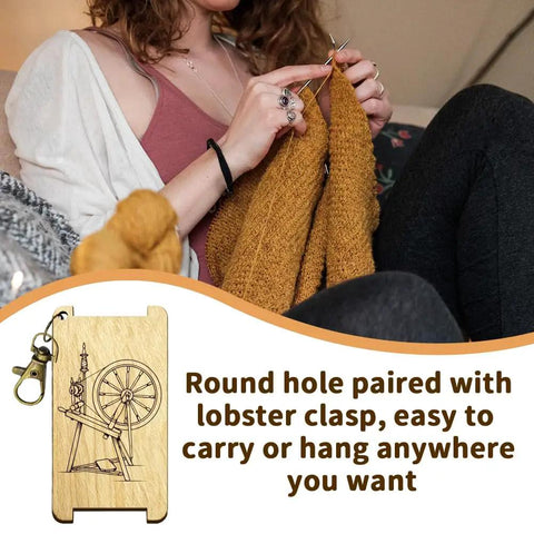 Straight Up Essential Vintage Wooden Wrap Per Inch Guide Gauge For Spinners Lowkey Legendary Yarn Wrap Board With Diz Spot, displaying with knitting in progress.