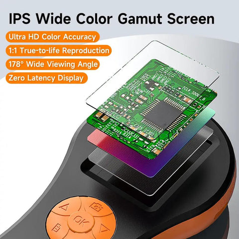 Handheld Digital Microscope With 2-In IPS Color Screen Portable Macro Magnifier For Curious Kids Built-In 8 LED Lights USB Compatible With PC And Mac stores 200 photos SD expandable fixed and ultra macro focus, close-up screen display