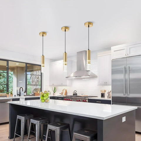 Gold Finish Pendant Light Fixtures 3 Pack LED Pendant Lights For Kitchen Island And Bar Hanging in modern kitchen