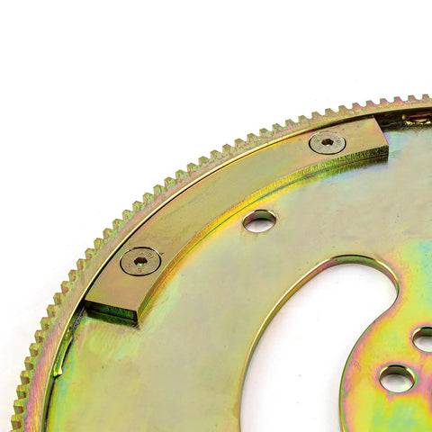 Close-up of Chevy BBC 454 11 Inch External Balance Flexplate 168 Tooth Beefed Up Heavy Duty 2 Piece RMS