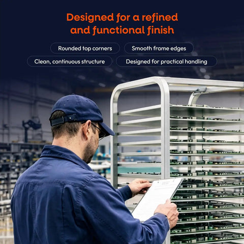 Hardcore Aluminum Bakery Rack That Cradles Twenty Sheet Pans With Roomy Three Inch Spacing And Bulletproof Double Welded Frame Plus Grease Proof Swivel Casters For High Volume Commercial Kitchens with smooth frame edges.