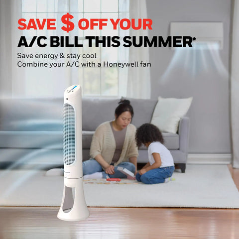 Keep The House Chilled Lowkey Whisper Quiet Oscillating Tower Fan With Full Digital Remote Control Large Room Air Circulator In Sleek White Finish, positioned in a living room.
