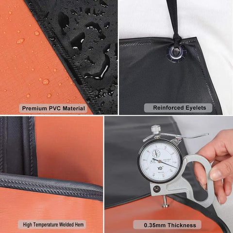 Heavy Duty Black PVC Apron For Kitchen And Workshop Chemical Resistant Waterproof Gear With Extra Long Straps Plus Size Three Pack, showing premium material and thickness.