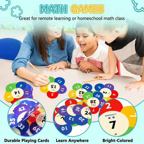 Kids playing with Smart Math Card Game for Kids Ages 6 Plus That Turns Multiplication Division Addition and Subtraction into fun