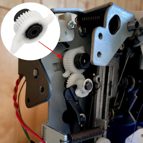 Heavy Duty Replacement Sewing Machine Pinion Gear Straight Swap For Singer Parts showing durable steel and reinforced plastic construction inside a machine.