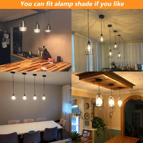 Industrial Mini Pendant Light Kit 4 Pack With E26 E27 Base Dope Vintage Edison Style Black Cord UL Listed Adjustable 47.2 Inch Cables