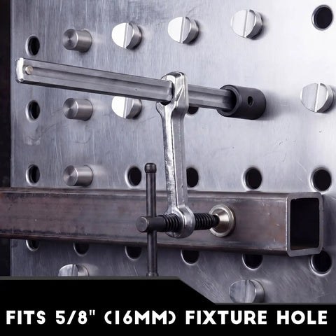 Heavy Duty Pro Grade Welding Fixture Set With T Handle Clamps, 2 Piece Kit For Five Eighth Inch Welding Tables, Includes 12 Retaining Pins Square And Round V Groove, Max Three And One Quarter Inch Opening, Built For Solid Weld Fixturing, clamp on 5/8 in table